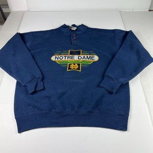 VTG 90s Notre Dame Fighting Irish Sweatshirt Extra Large Blue Button Up Crewneck